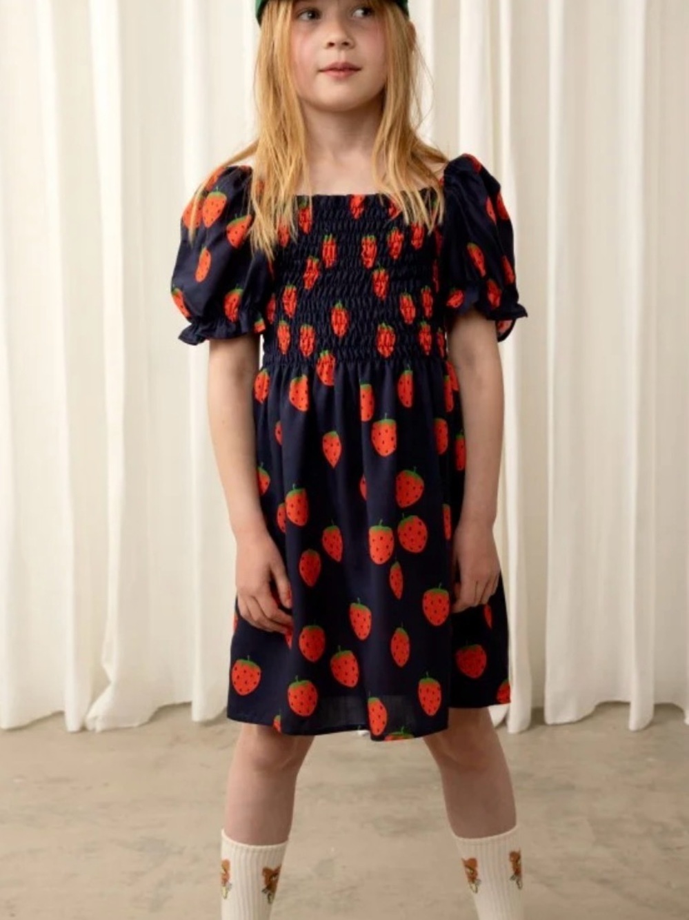 Mini Rodini Strawberries All Over Print Woven Dress - Blue